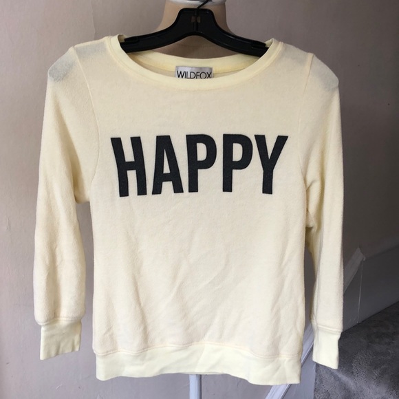 Wildfox Tops - Wildfox HAPPY Graphic Pale Yellow Baggy Beach Jumper Pullover Sweatshirt Size XS